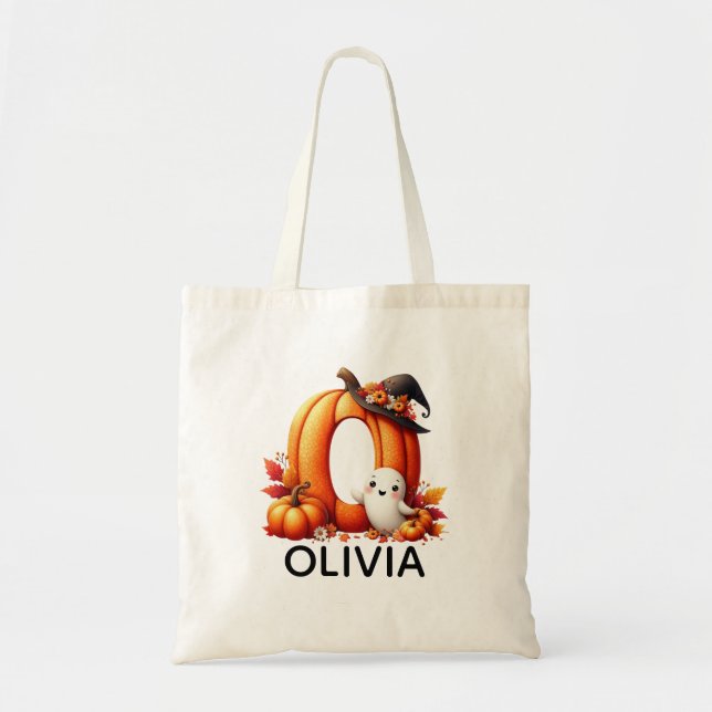 Personlig Monogrammed Halloween Tote Bag Tygkasse (Framsidan)