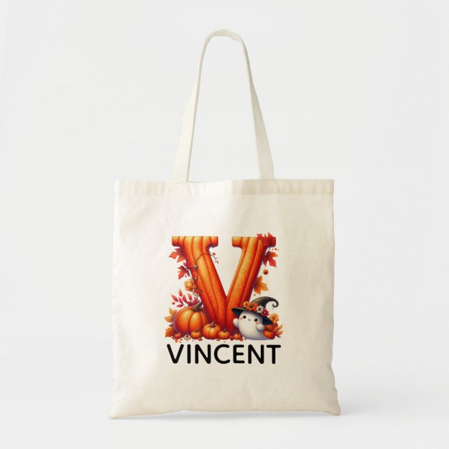 Personlig Monogrammed Halloween Tote Bag Tygkasse (Framsidan)