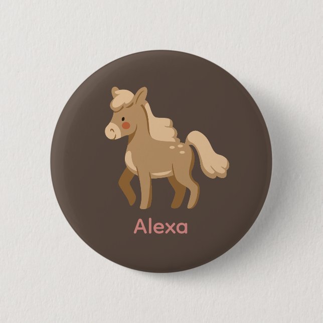 Personlig Monogrammed Pony Horse Girl Knapp (Framsida)