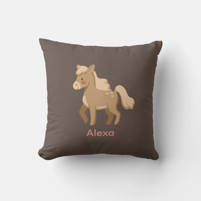 Personlig Monogrammed Pony Horse Girl Kudde (Framsida)