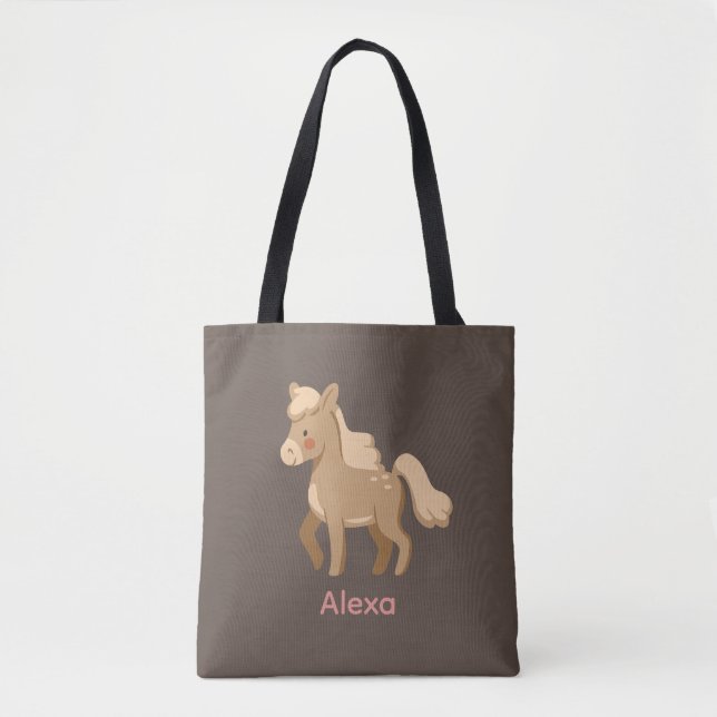 Personlig Monogrammed Pony Horse Girl Tygkasse (Framsida)
