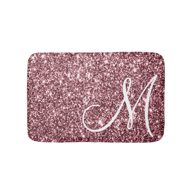 Personlig Monogrammed Ro Guld Glitter Luxe Badrumsmatta (Framsidan)