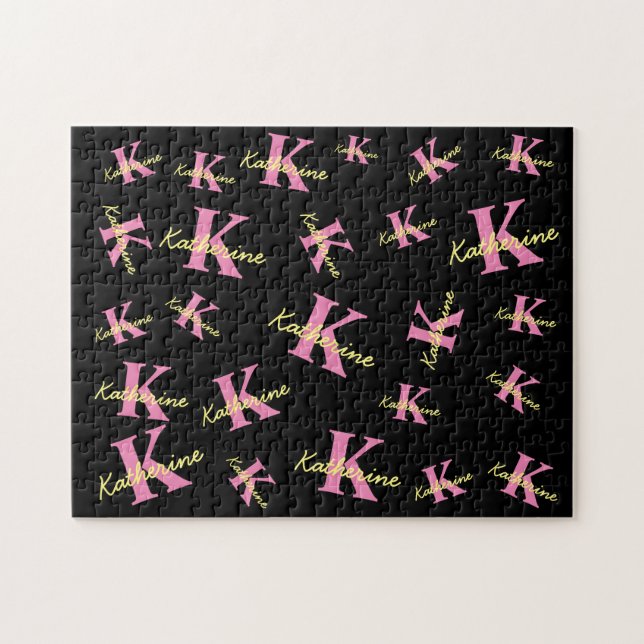 Personlig Monogrammed svart modern Pussel (Horisontell)