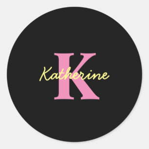 Personlig Monogrammed svart modern Runt Klistermärke