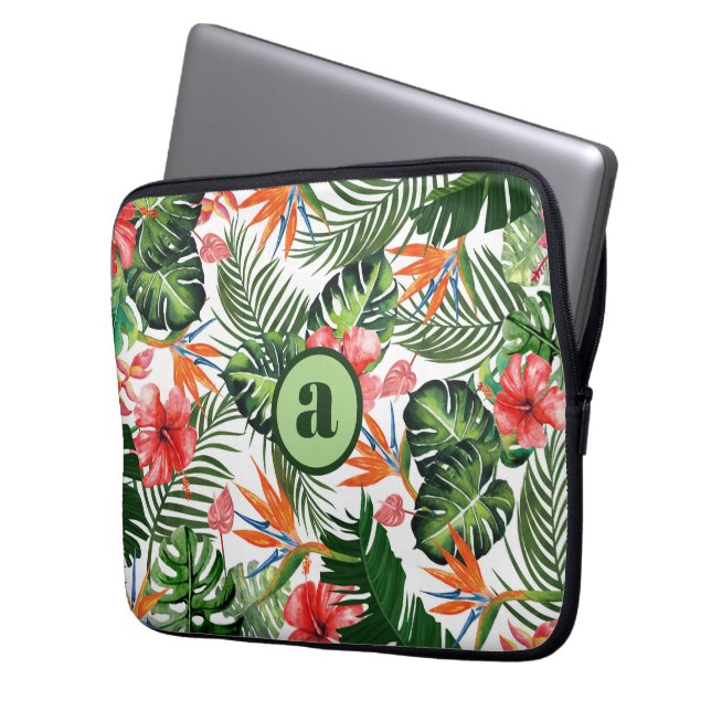 Personlig monogrammerad tropisk mönster  laptop fodral (Framsidan Vänster)