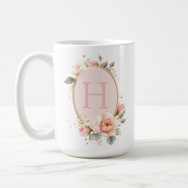 Personlig Monogrammerad Vintage Blommig Kaffemugg (Vänster)