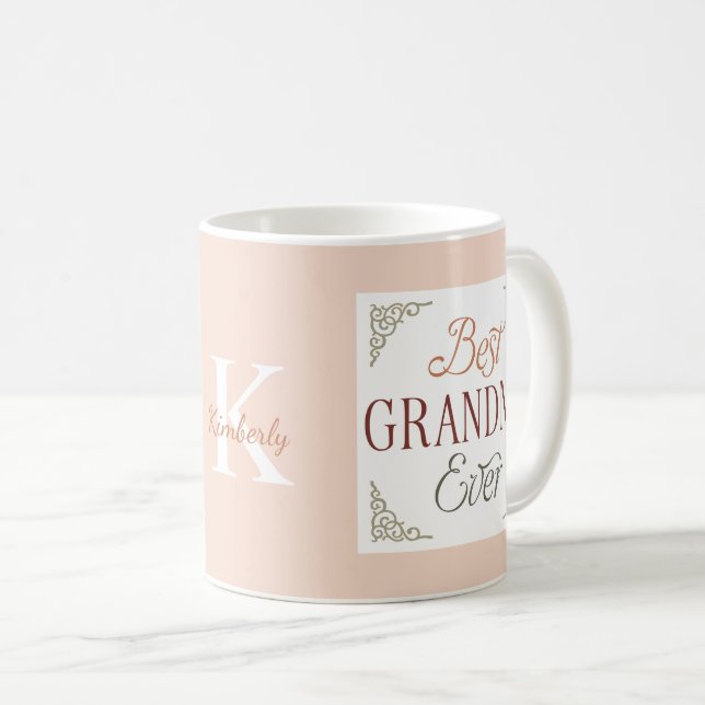 Personlig monogramnamn Bästa mormor någonsin  Kaffemugg (Framsida höger)