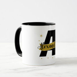 Personlig monogramnamn svart guld mugg