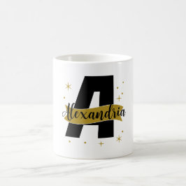 Personlig monogramnamn svart och guld kaffemugg