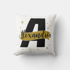 Personlig monogramnamn svart och guld kudde