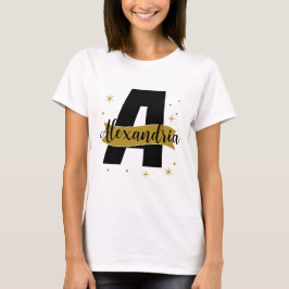 Personlig monogramnamn svart och guld t shirt