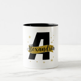 Personlig monogramnamn svart och guld Två-Tonad mugg