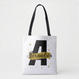 Personlig monogramnamn svart och guld tygkasse