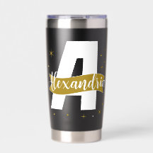 Personlig monogramnamn svart vit guld
