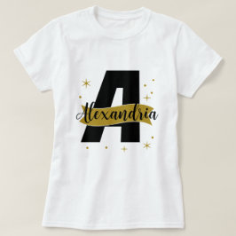 Personlig monogramnamn svart vit guld t shirt