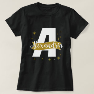 Personlig monogramnamn svart vitt och guld t shirt