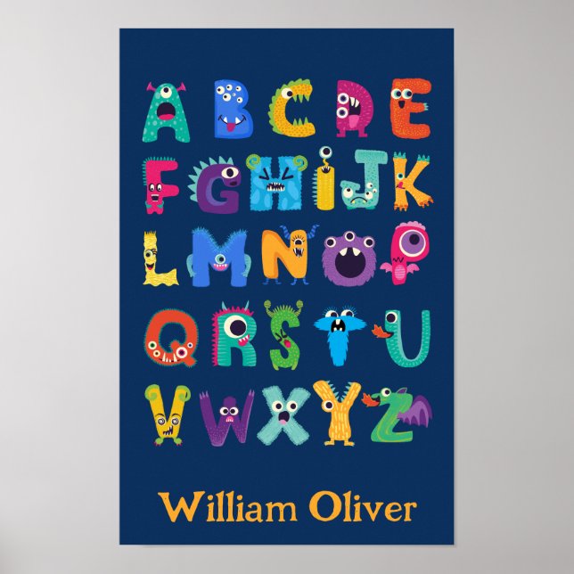 Personlig Monster ABC Fånig Alphabet Monsters Poster (Framsidan)