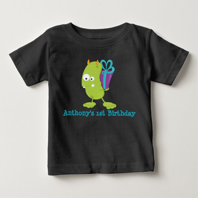 Personlig Monster First Birthday T Shirt (Framsida)