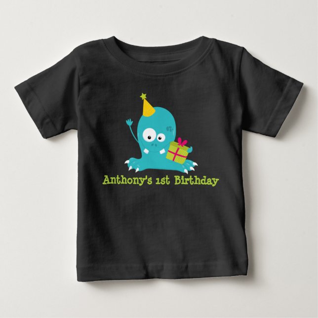 Personlig Monster First Birthday T Shirt (Framsida)