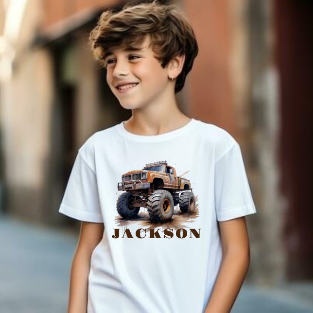 Personlig Monster Lastbil Namn T-Shirt För barn (Skapare uppladdad)