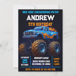 Personlig Monster Truck Barnkalas Födelsedag Inbjudningar