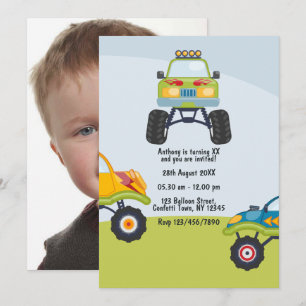 Personlig Monster Truck Födelsedagsfoto Inbjudningar