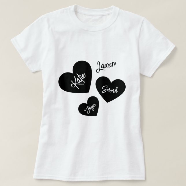 Personlig Mor Hearts Black & White T Shirt (Design framsida)