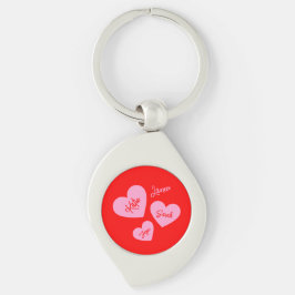 Personlig Mor Hearts Red & Rosa Swirl Silverfärgad Nyckelring