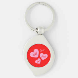 Personlig Mor Hearts Red & Rosa Swirl Silverfärgad Nyckelring
