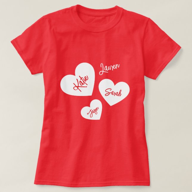 Personlig Mor Hearts Red & White T Shirt (Design framsida)
