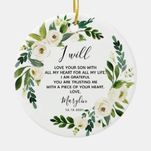 Personlig Mor i Groom White Blommigt Gift Julgransprydnad Keramik