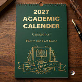 Personlig mörk akademisk grön & guld 2027 Akade Kalender