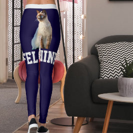 Personlig Mörk blått Cute Siamese Cat Pet Photo Leggings