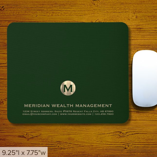 Personlig Mörk grönt Guld Business Monogram Musmatta (Skapare uppladdad)