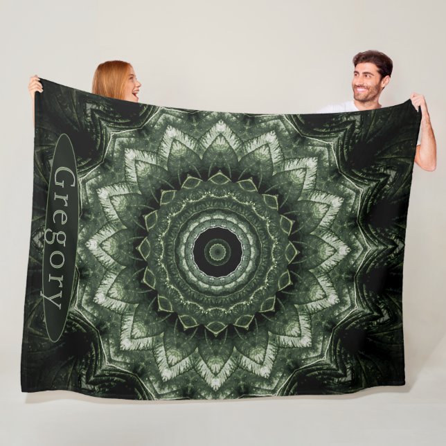 Personlig Mörk grönt Hosta Mandala Fleecefilt (På plats)
