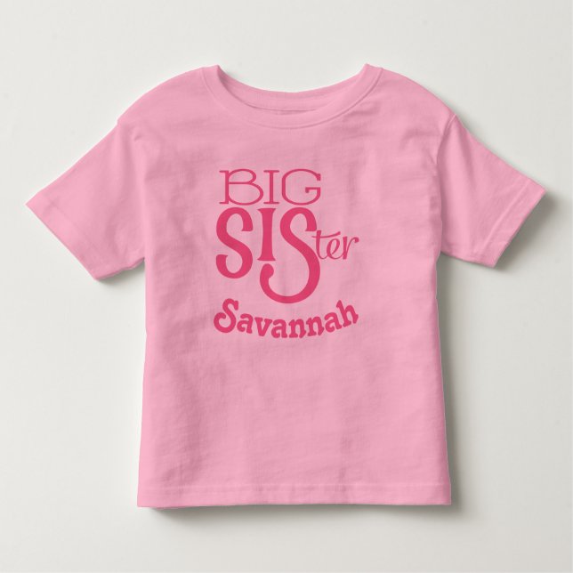 Personlig mörk hallonrosa STOR syster T Shirt (Framsida)