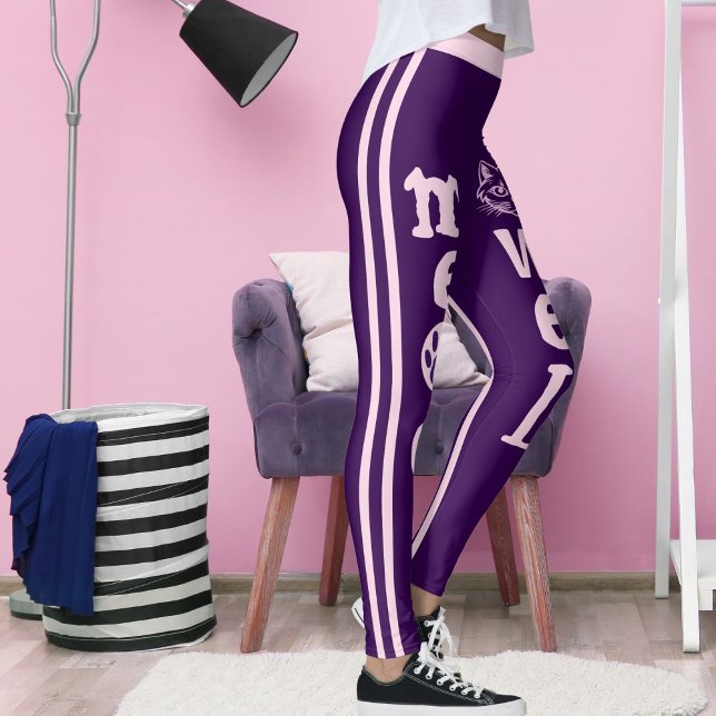 Personlig Mörk Lila Rosa Rand Pet Cat Leggings (Skapare uppladdad)