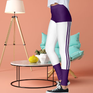 Personlig Mörk Lila Vit Rand Katt Retro Leggings