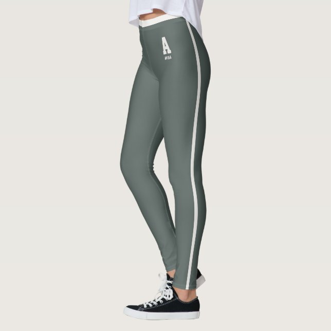 Personlig mörk metallisk glansränder monogram leggings (Vänster)