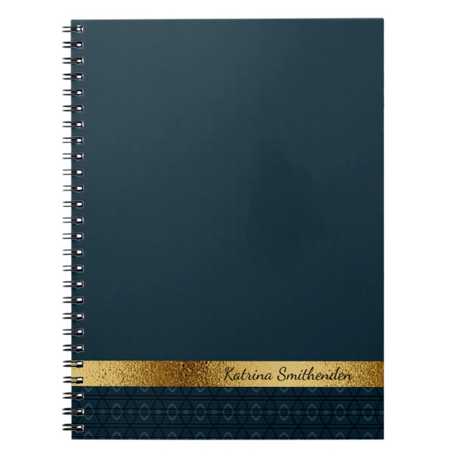 Personlig Mörk Navy Blue och Guld Anteckningsbok Med Spiral (Framsidan)