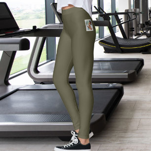 Personlig mörk olivgrön varm neutral för kattälska leggings