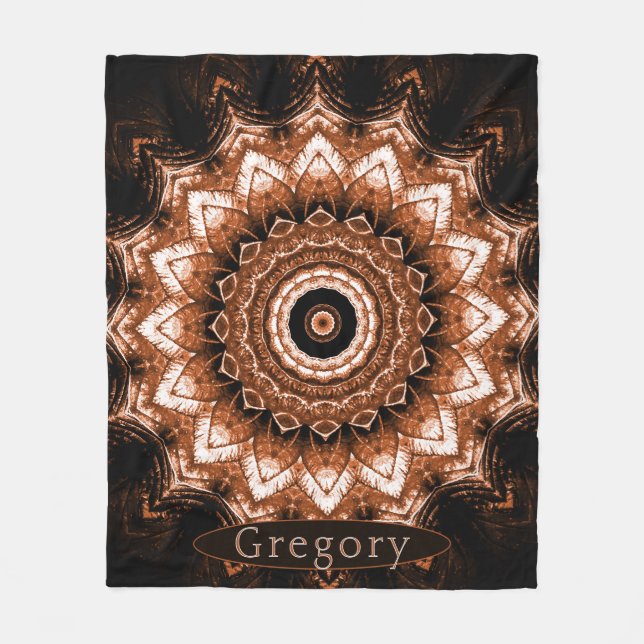 Personlig Mörk Orange Hosta Mandala Fleecefilt (Framsidan)