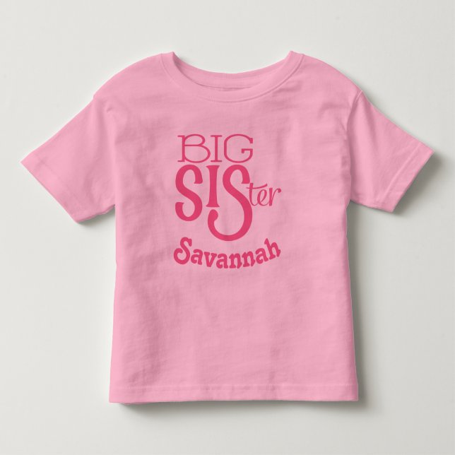 Personlig Mörk Raspberry Rosa BIG Sister T Shirt (Framsida)