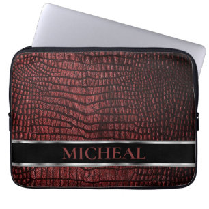Personlig Mörk Red Faux Leather Laptop Fodral