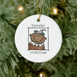 Personlig Mörk Skin Tone Baby Ansikte Baby 1st Julgransprydnad Keramik