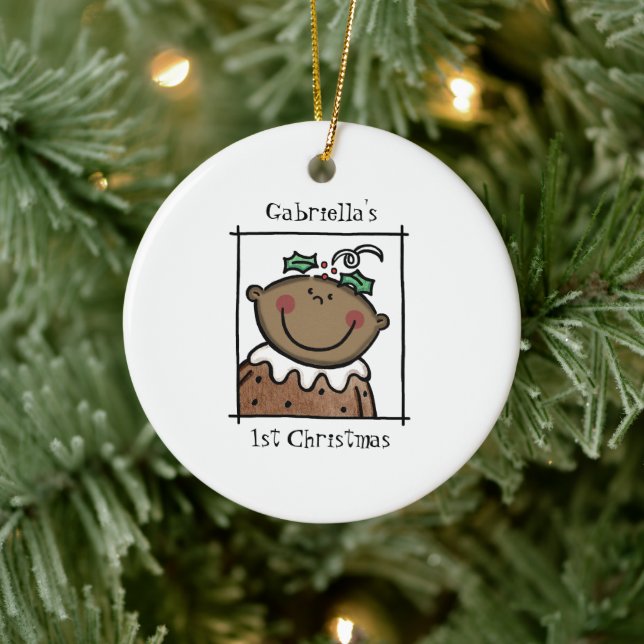 Personlig Mörk Skin Tone Baby Ansikte Baby 1st Julgransprydnad Keramik (Träd)