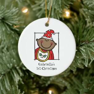 Personlig Mörk Skin Tone Baby Ansikte Baby 1st Julgransprydnad Keramik