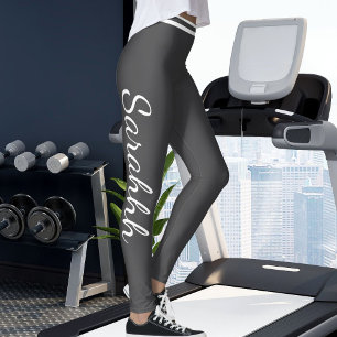 Personlig mörkgrå och vit randig söt namn leggings