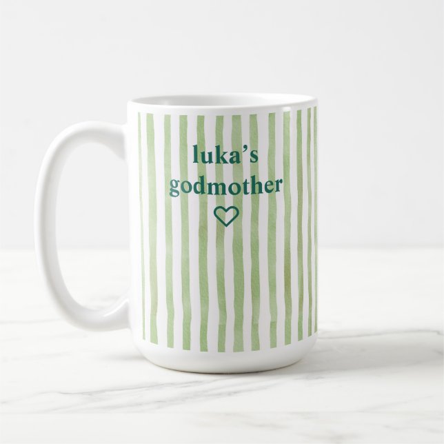 Personlig mörkgrön randig gudmor kaffemugg (Vänster)