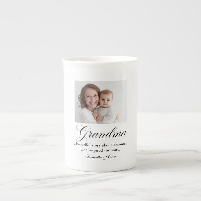 Personlig Mormor Anpassad Foto Present Benporslin Mugg (Framsidan)